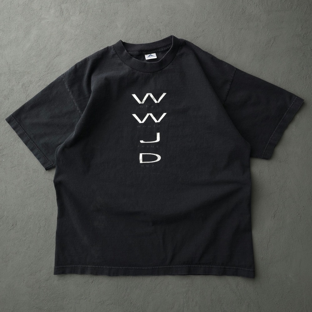 Vintage WWJD T-Shirt Mens XL Black What Would Jesus Do Religious 1990s